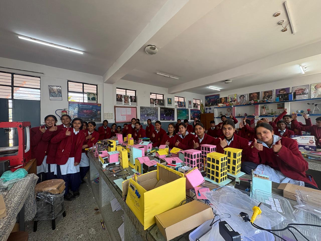 Students at a Relhan Innovation workshop or exhibition