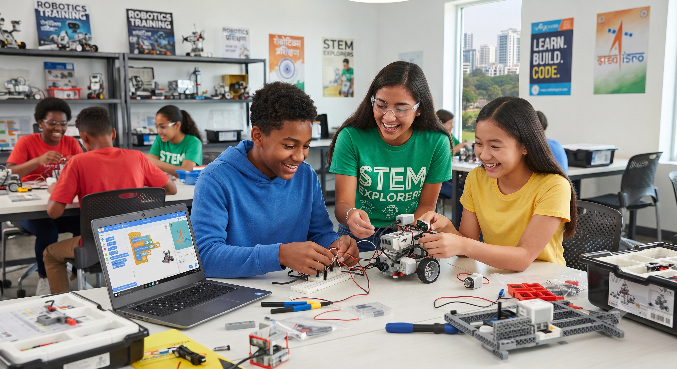 A facilitator leading a robotics training session